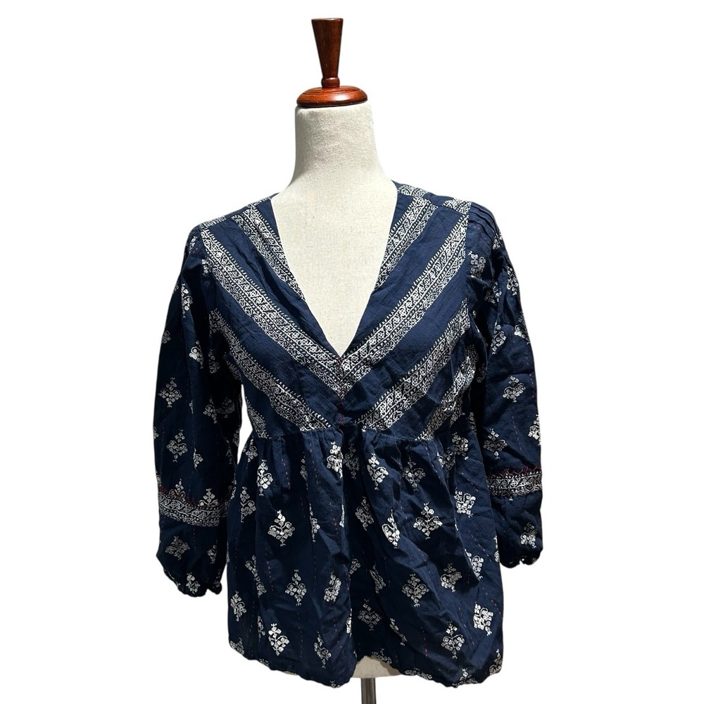 Lucky Brand Medium Top‎ Western Country Womens' Navy Blue Peplum Shirt Blouse